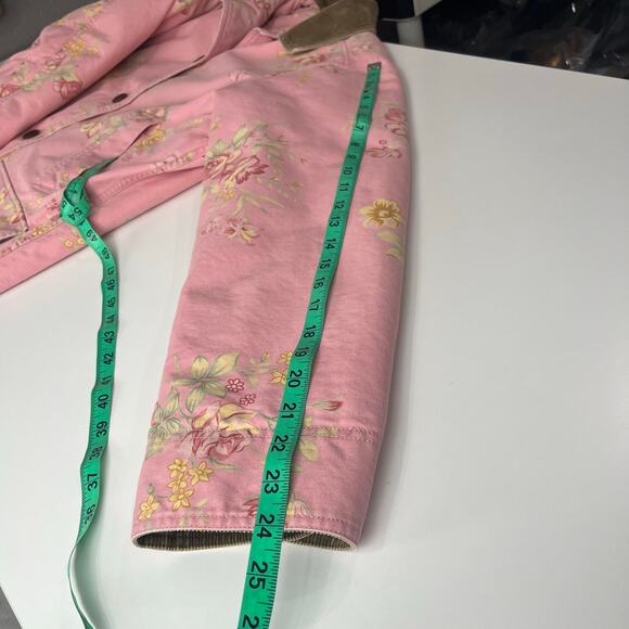 Vintage L.L. Bean Barn Chore Coat Floral Pink Jacket Medium Quilted Thinsulate - Picture 7 of 16